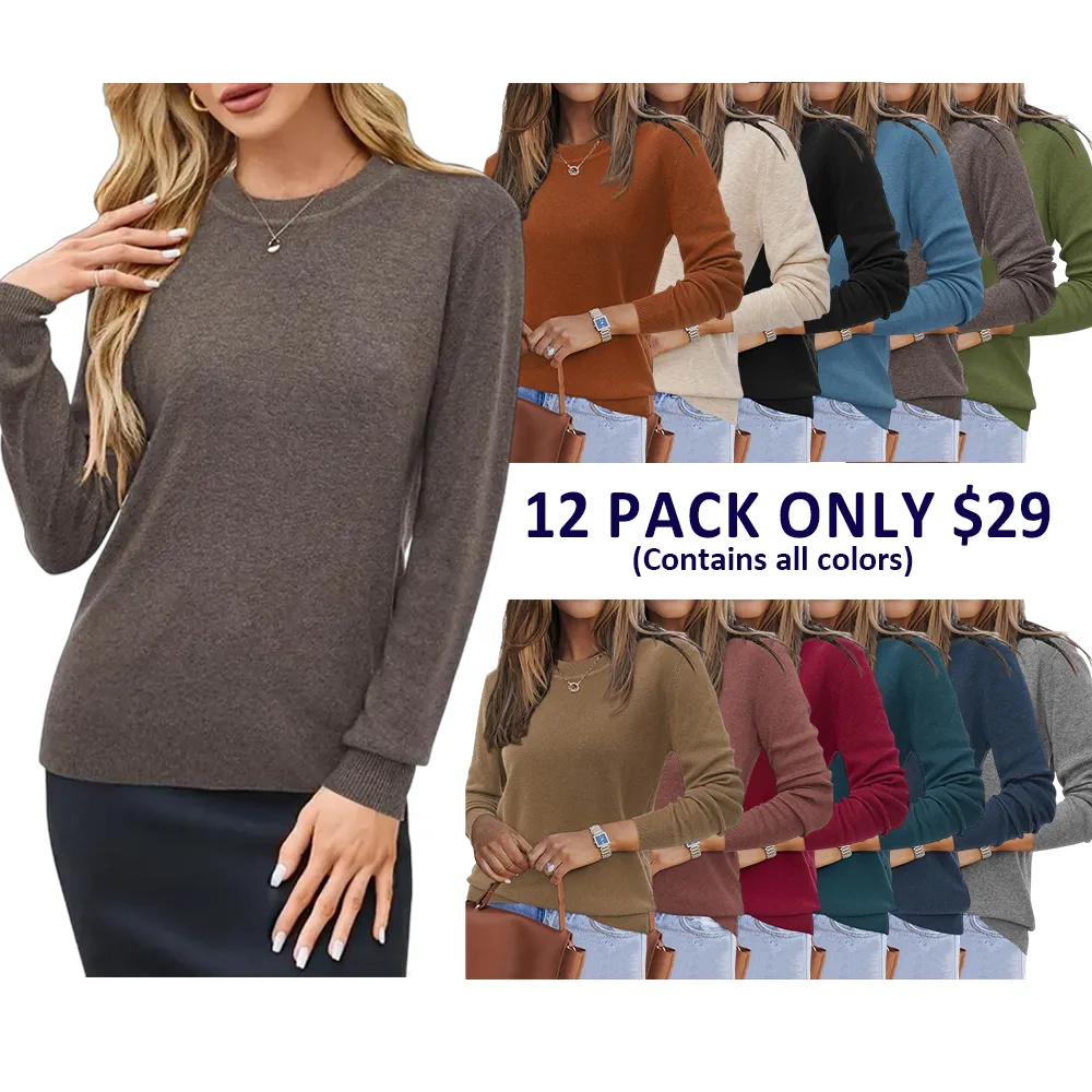 Women Spring Fashion Wool Blend Sweater 2025 Long Sleeve Crew Neck Business Casual Pullover Tops Trendy Outfits