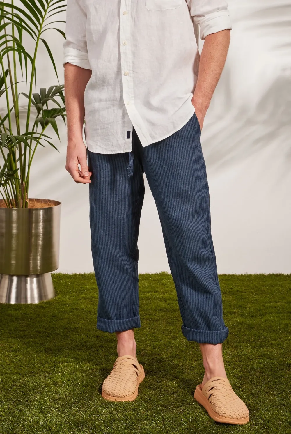 Striped Linen Cropped Pant