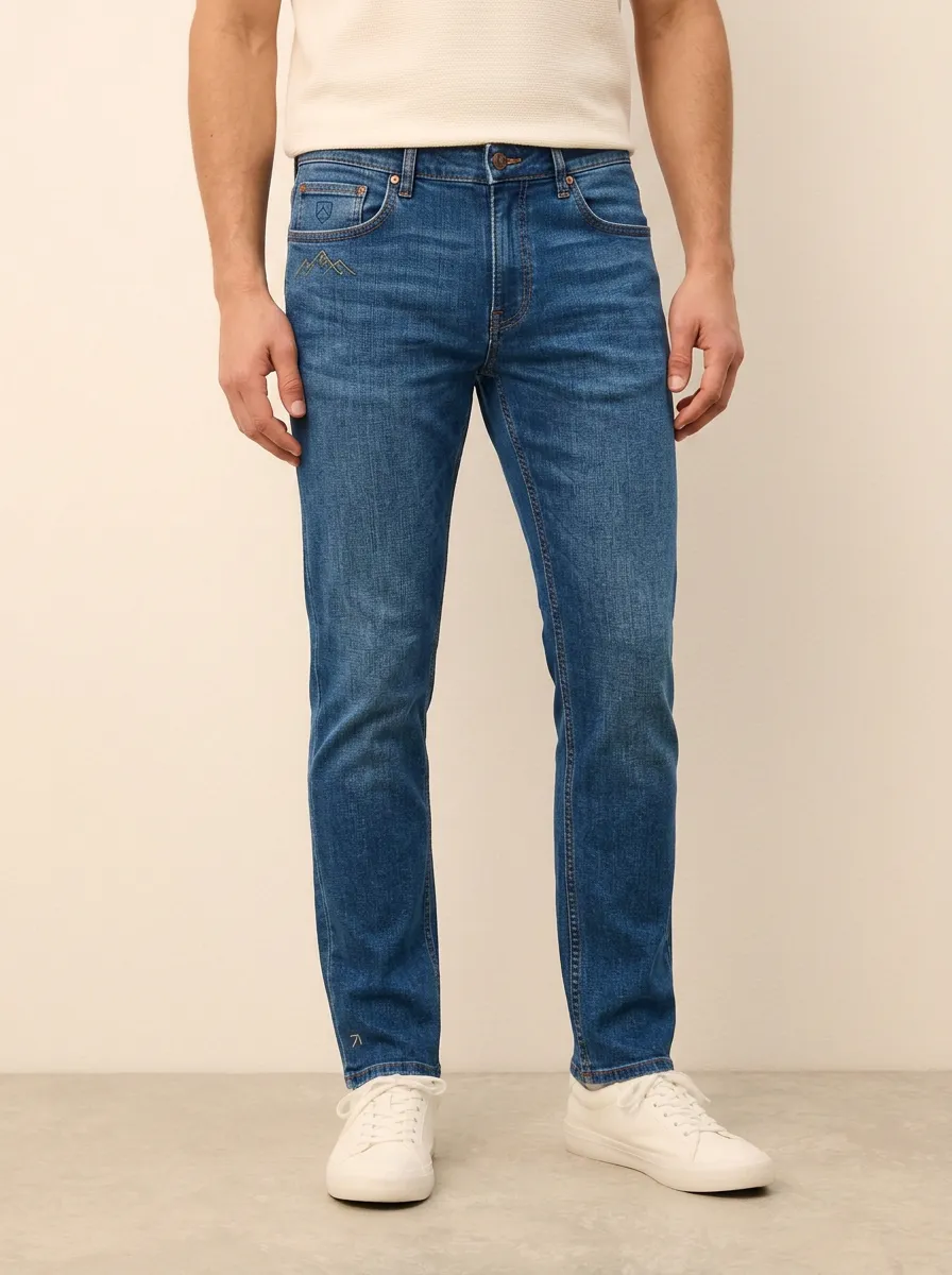 Men's Classic Everyday Mountain Lover Printed Stretch Denim Jeans