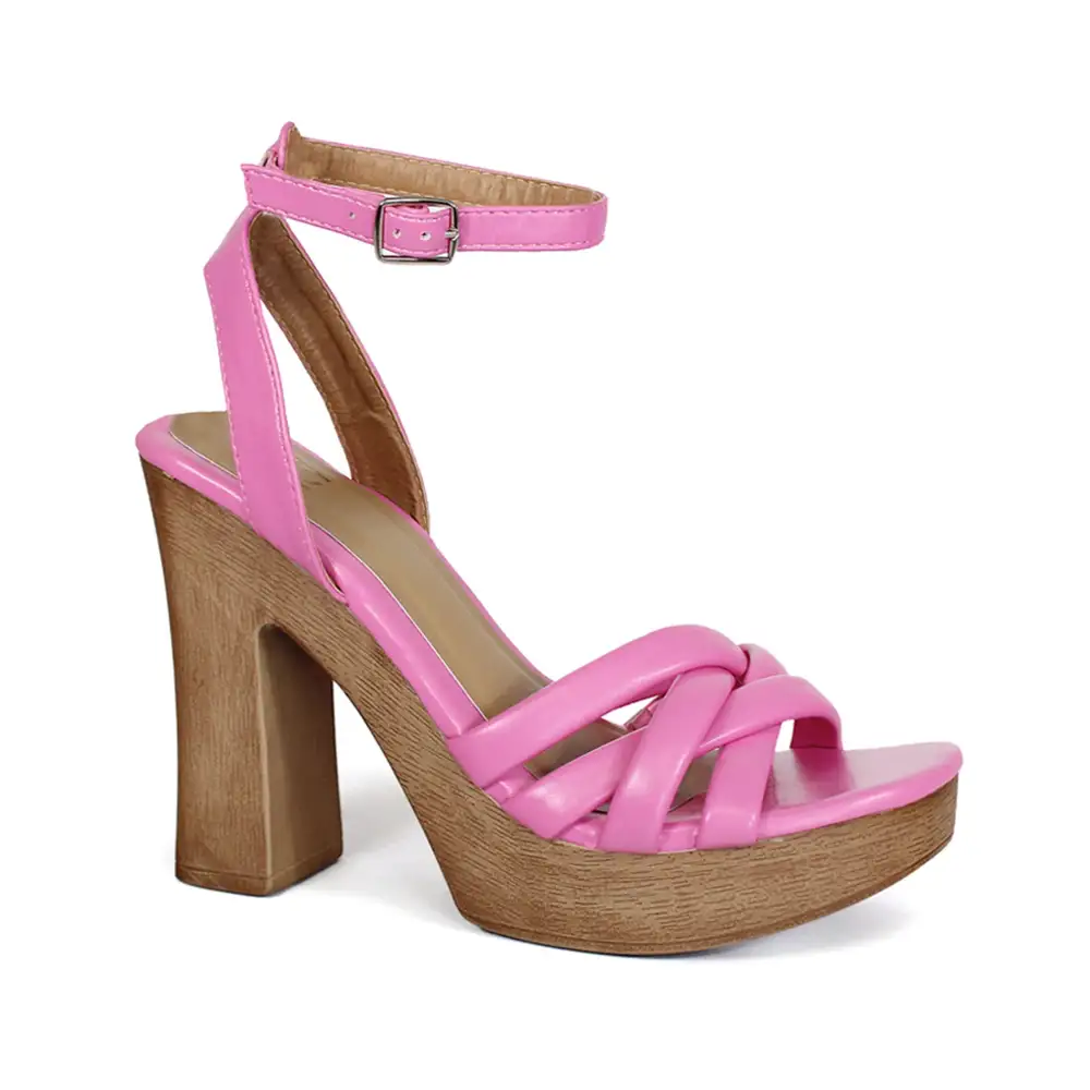 Padded Multi Strap in Wooden Heel