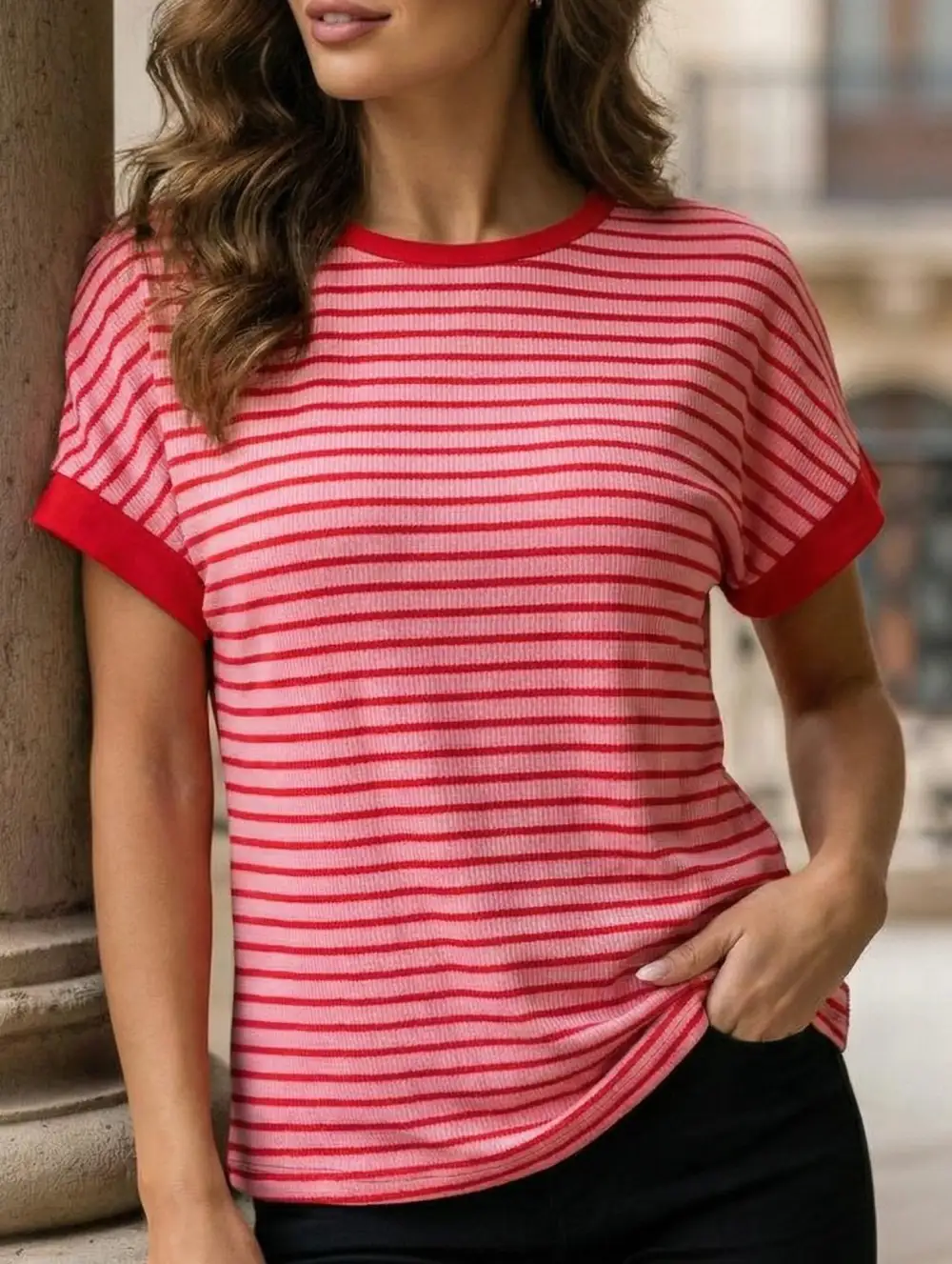 Crew Neck Patchwork Short Sleeve Tee