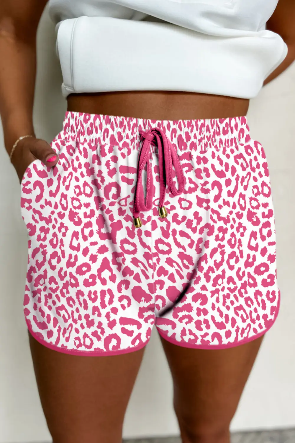 Lace Up Leopard Print Elastic Waist Casual Shorts