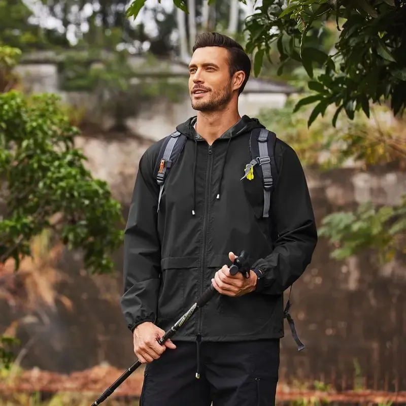 Men's Packable Jacket Outdoor Waterproof Hooded Lightweight Classic Cycling Raincoat