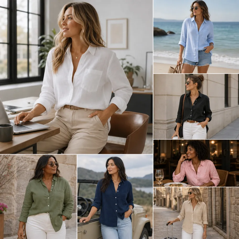 Women's Summer Linen Button-Down Long Sleeve Shirts