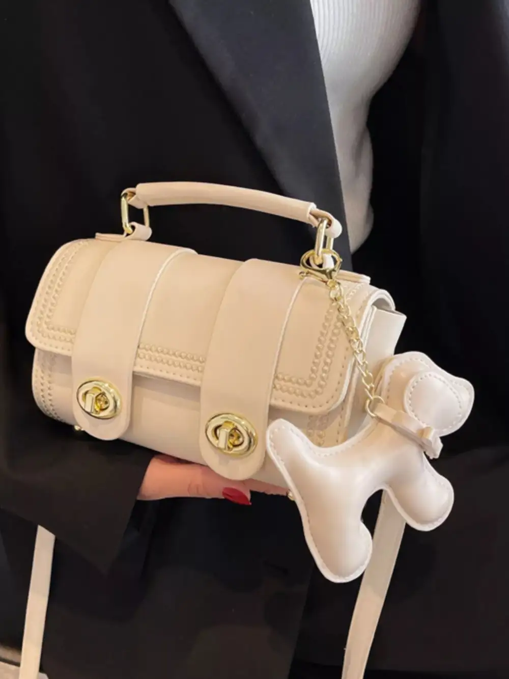Leather Crossbody Bag with Charm