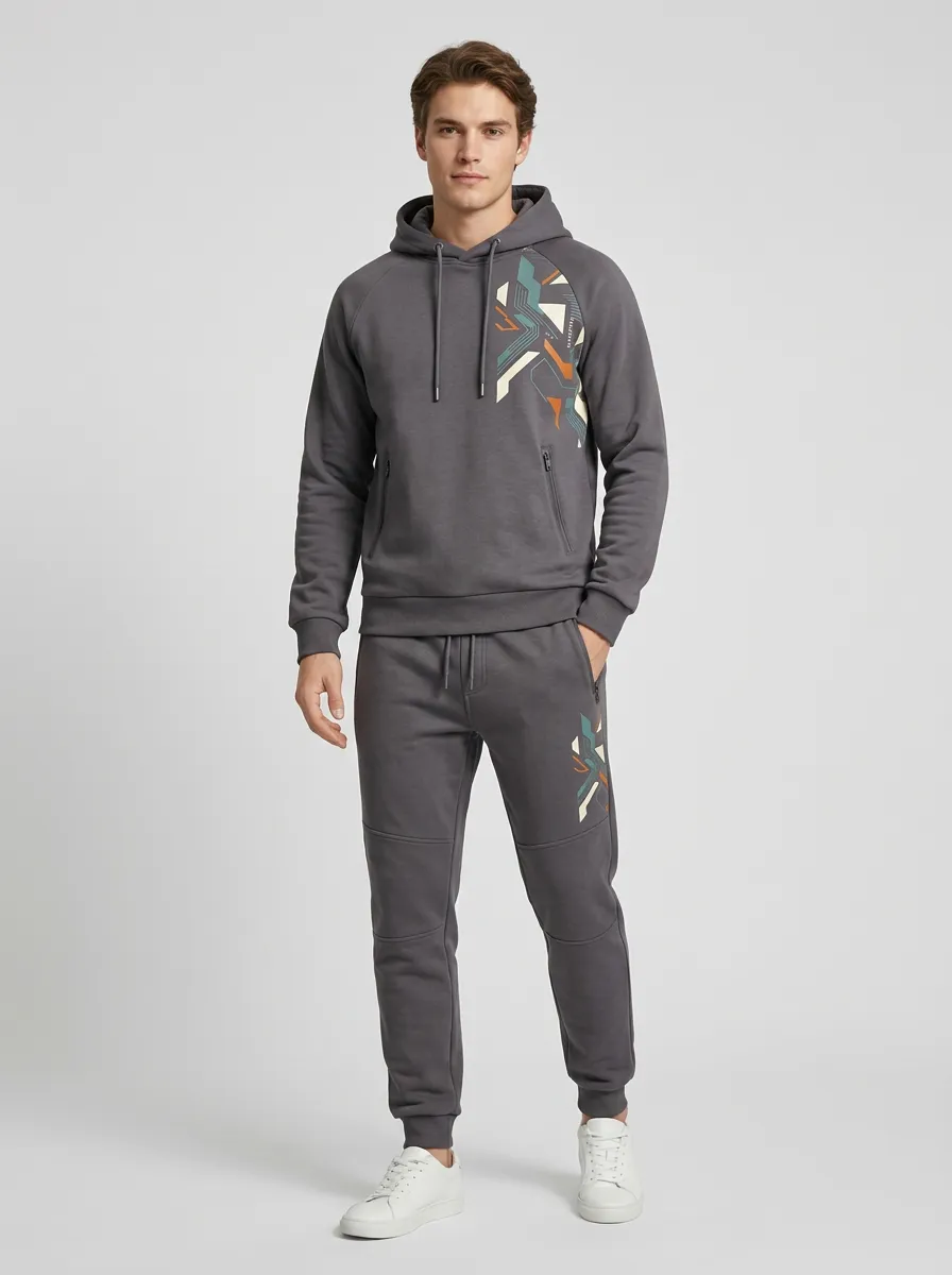 Men's Charcoal Zip Pocket Hoodie and Jogger Set