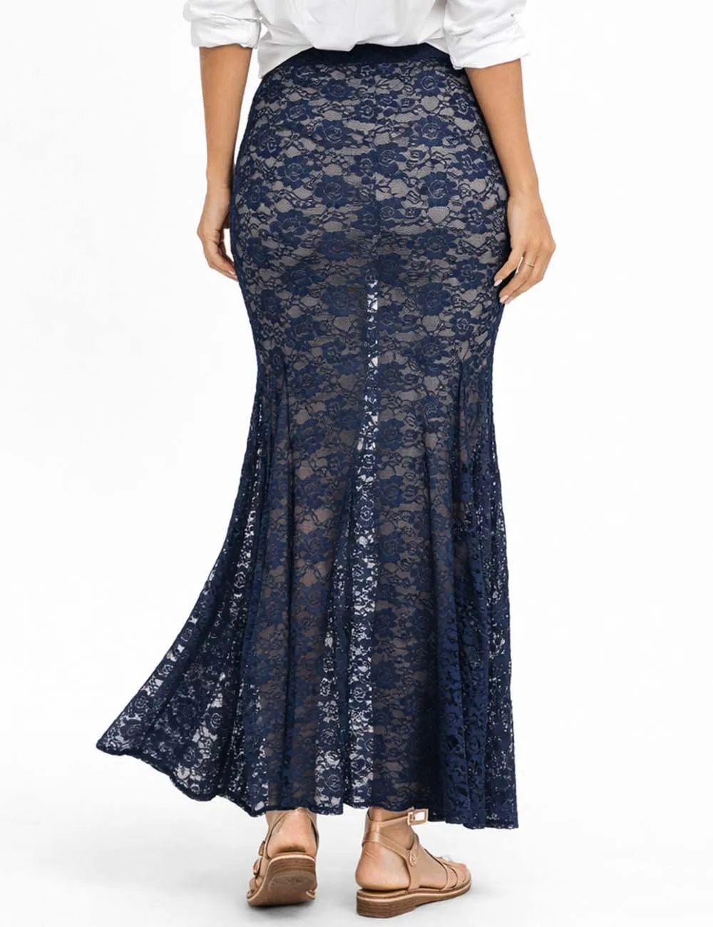 Chic Lace Flared Hem Maxi Skirt