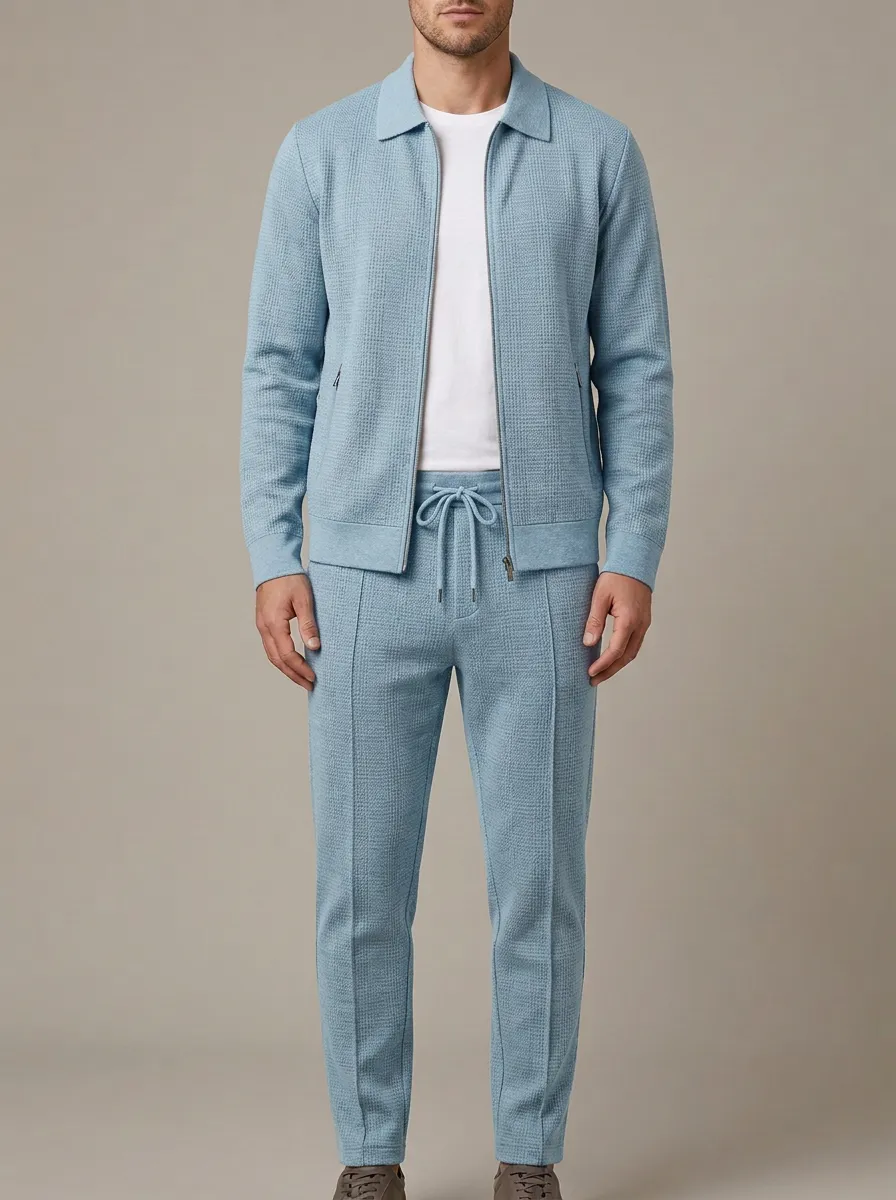 Men's Zip-Up Minimal Polo Collar Jacket and Jogger Pants Set