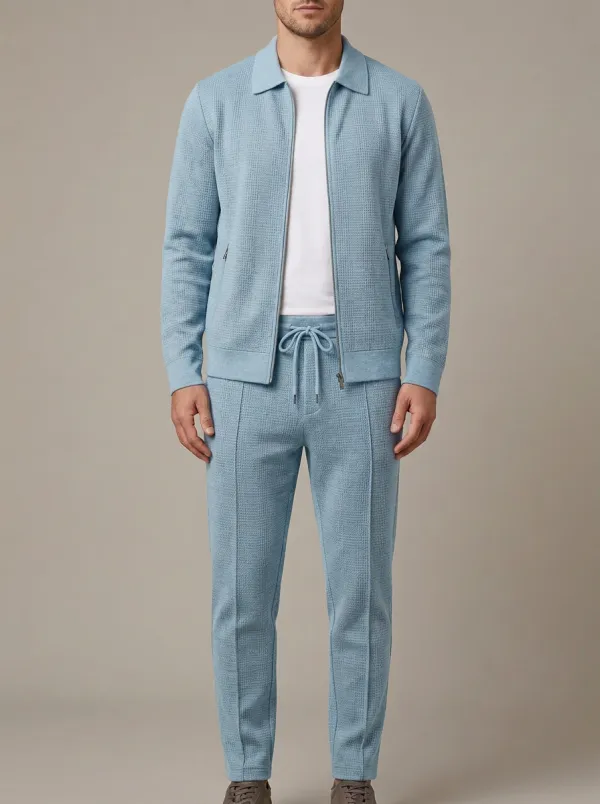 Men's Zip-Up Minimal Polo Collar Jacket and Jogger Pants Set
