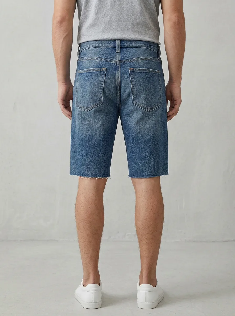 Men's Classic Patchwork Geometric Distressed Raw Hem Distressed Denim Shorts