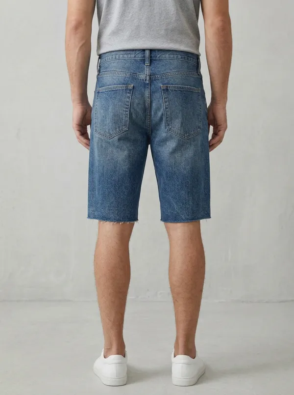 Men's Classic Patchwork Geometric Distressed Raw Hem Distressed Denim Shorts