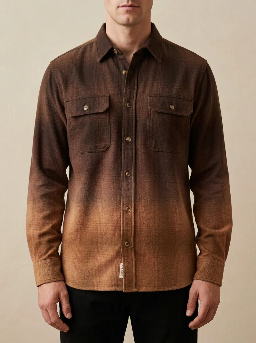 Classic Plaid Ombre Long-Sleeve Men's Long-Sleeve Shirt