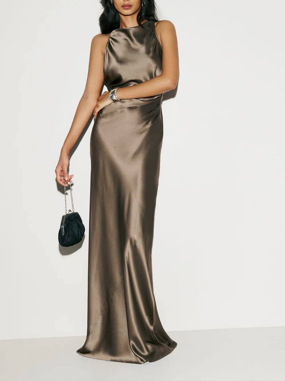 One Shoulder Satin Maxi Dress