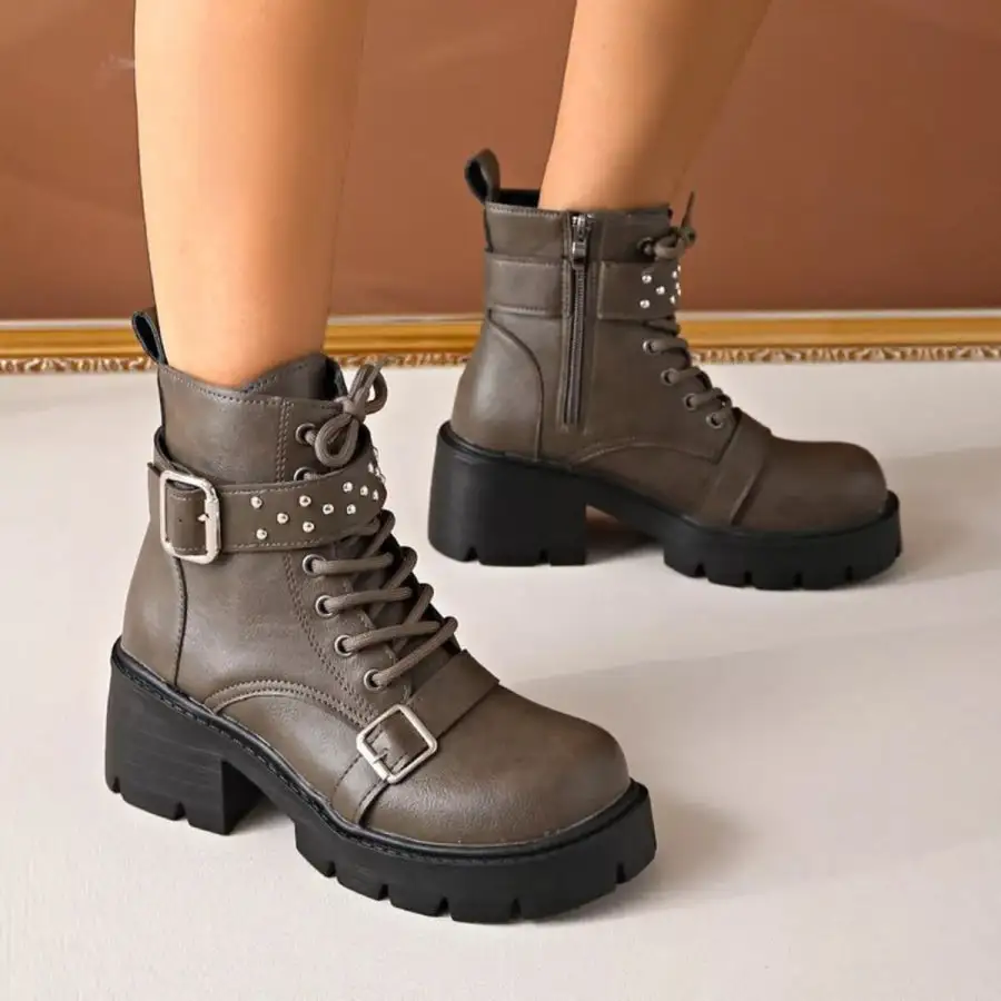 Classic Round Toe Block Heels Boots