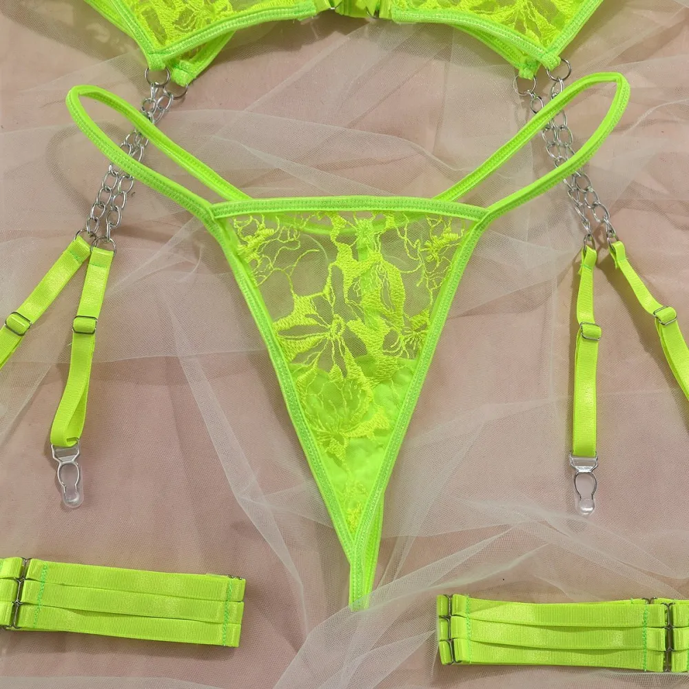 Textured Lace Garter Lingerie Set