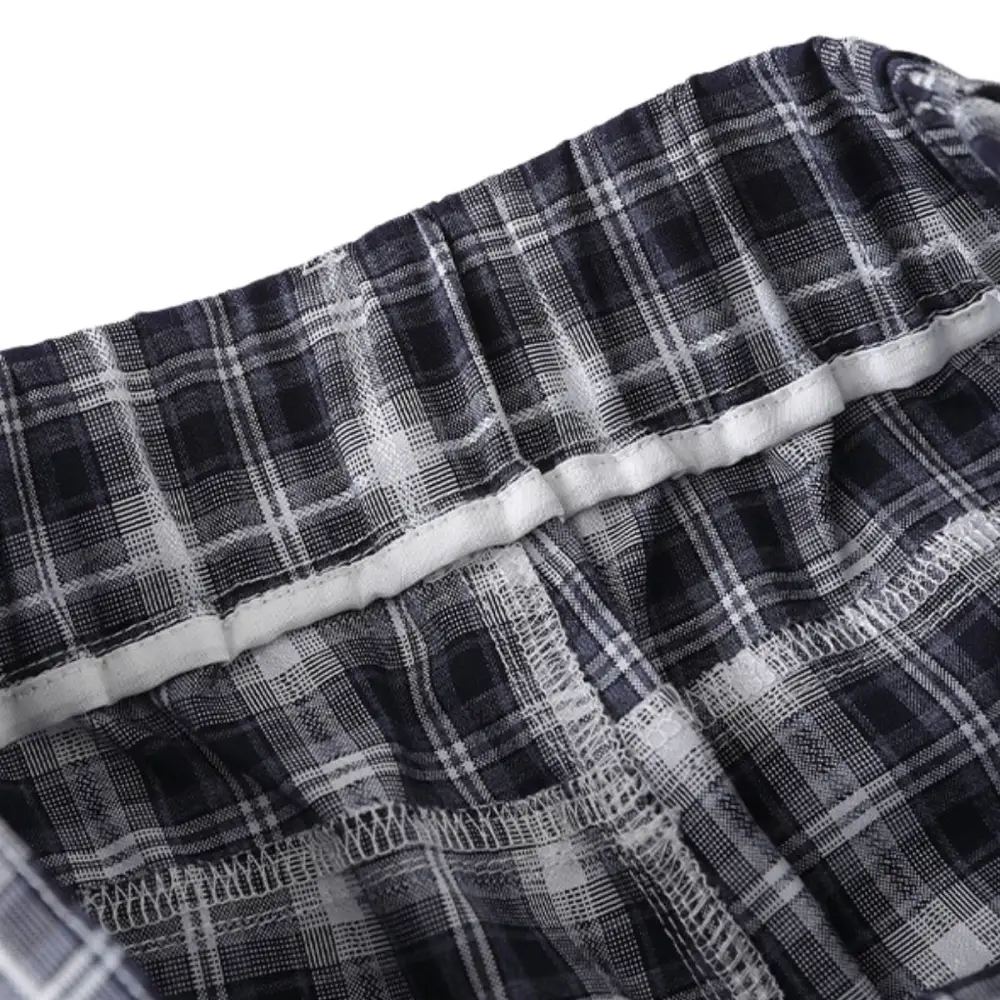 Relaxed Washed Plaid Denim Shorts