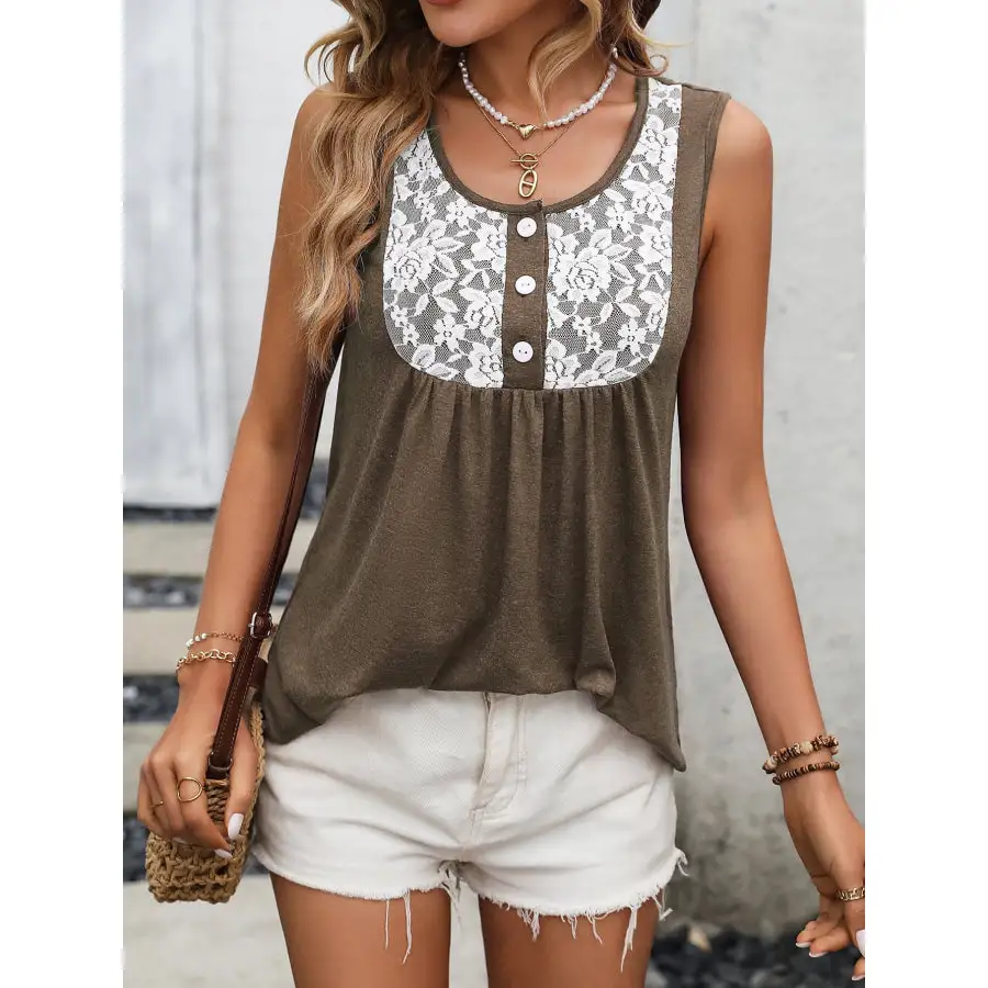 Scoop-Neck Lace-Detail Tank Top