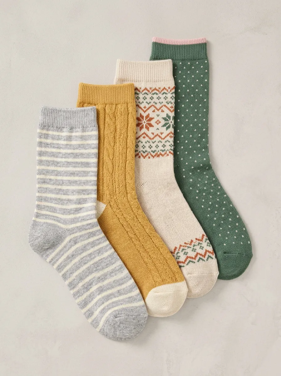 Essential Striped Nordic Silhouette Women's Four Pair Socks