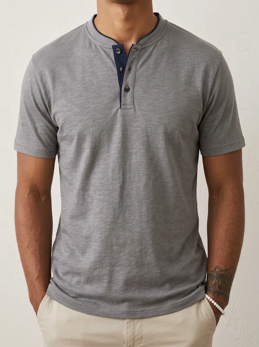 Men's Button Placket Minimal Henley Shirt