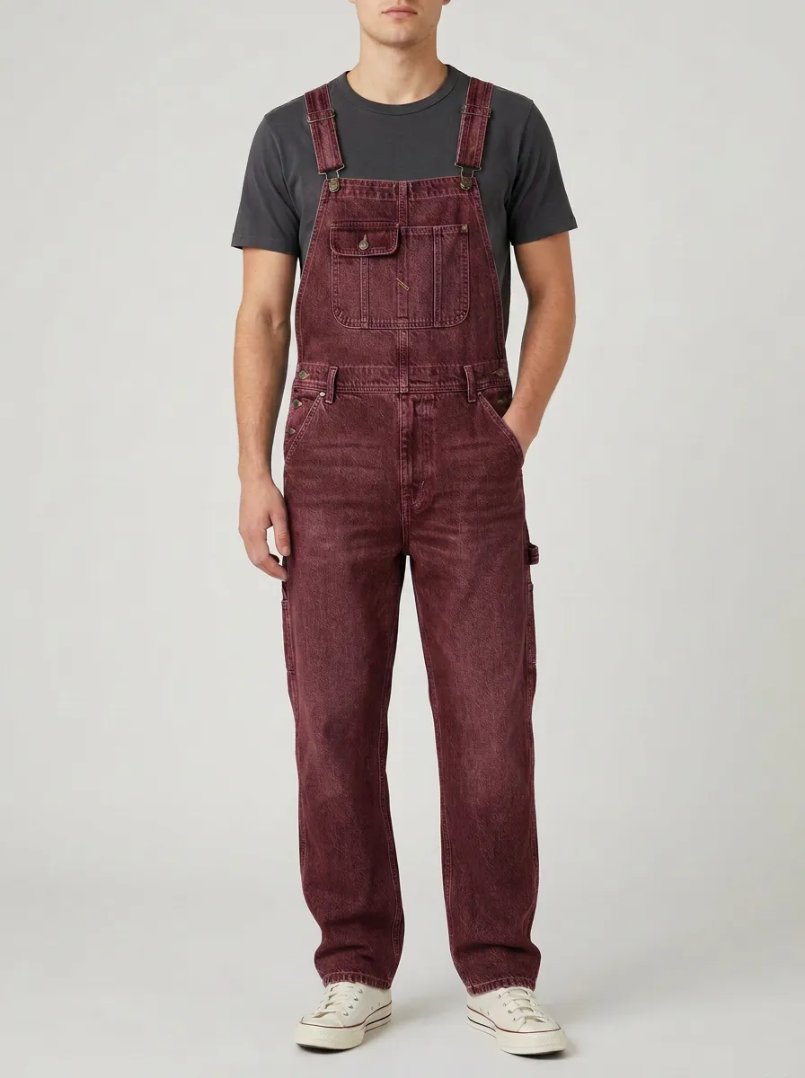 Men's Casual Vintage Blue Denim Bib Overalls
