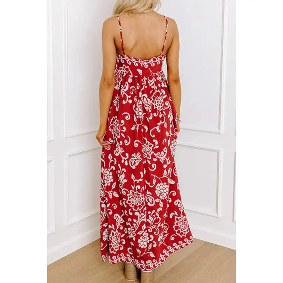 Relaxed Floral Printed Spaghetti Strap Empire Waist Maxi Dress