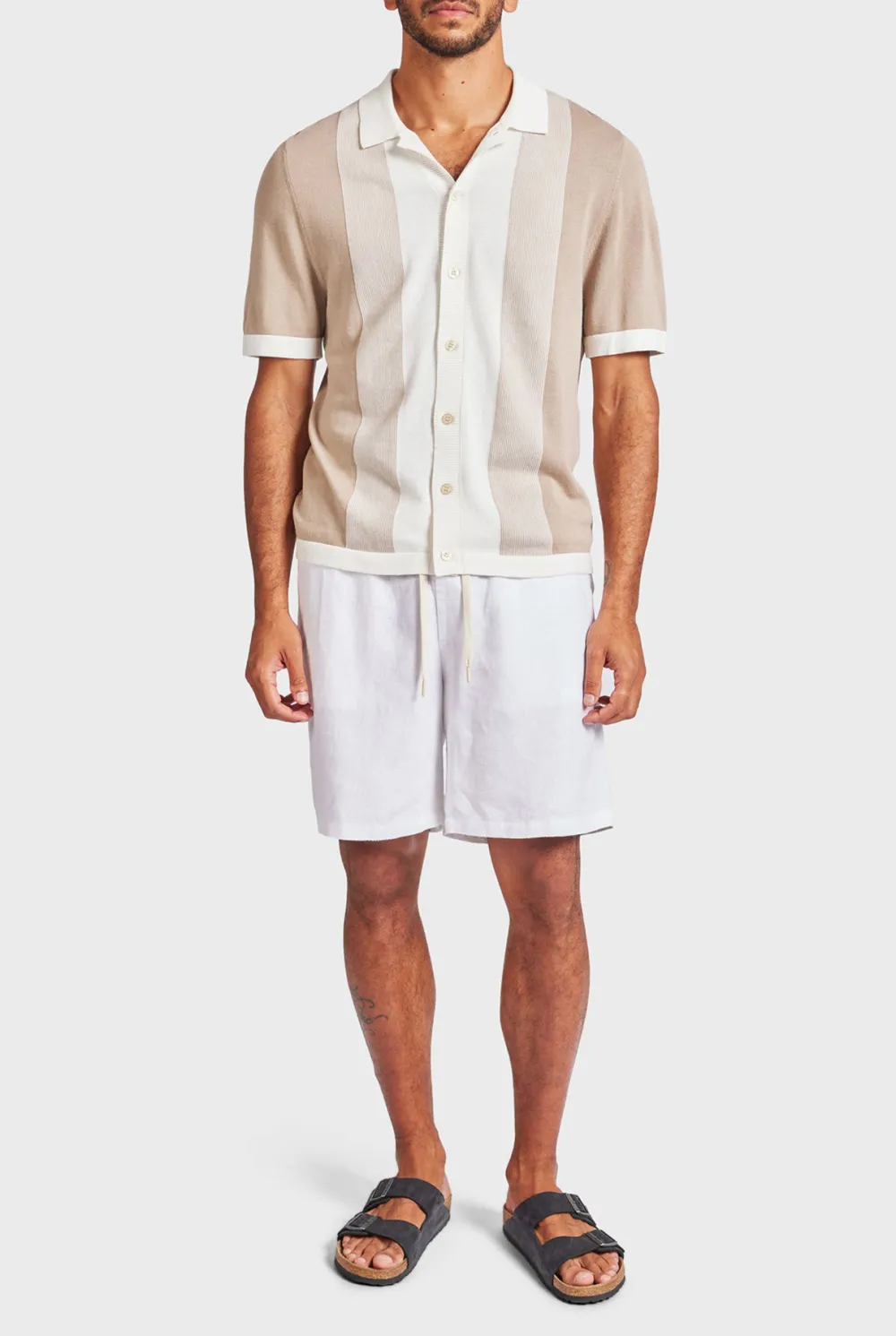 Jackson Stripe Knit SS Shirt-Oatmeal
