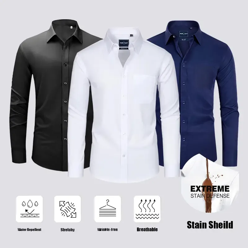 Men‘s Stain Sheild Dress Shirts  Slim Fit Mens Dress Shirts Long Sleeve Button Down Shirt Men Shirts