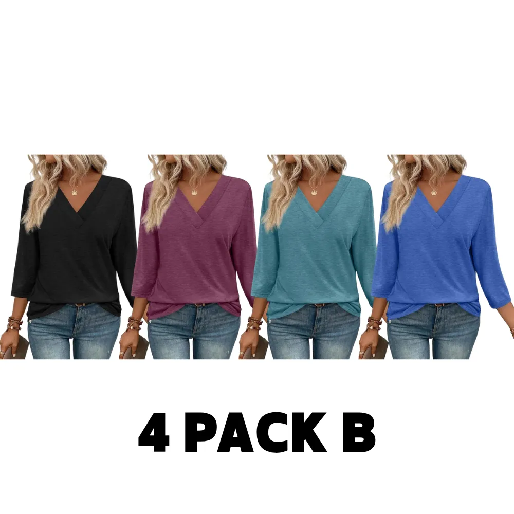 3/4 Length Sleeve Women's Tops V Neck Casual Tunic Tops Basic Shirts
