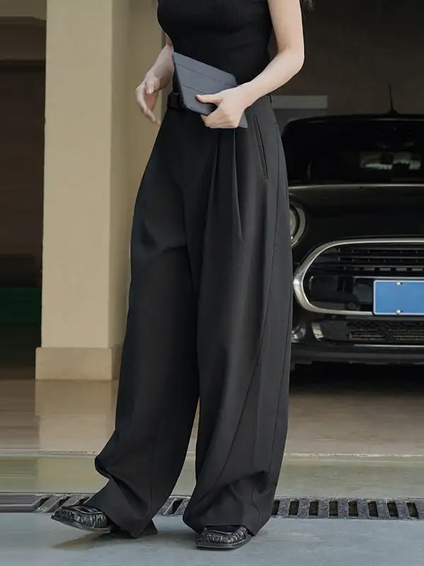 Women's High Waist Pleated Patchwork Loose Fit Pants