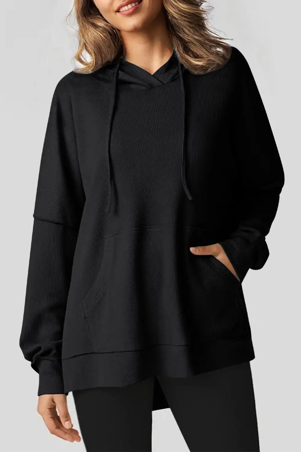 Everyday Waffle Knit Fleece Lined High Low Oversized Hoodie