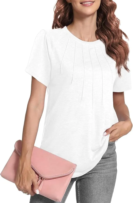 5PACK-Casual Short Puff Sleeve Pleated Shirts Casual Blouses