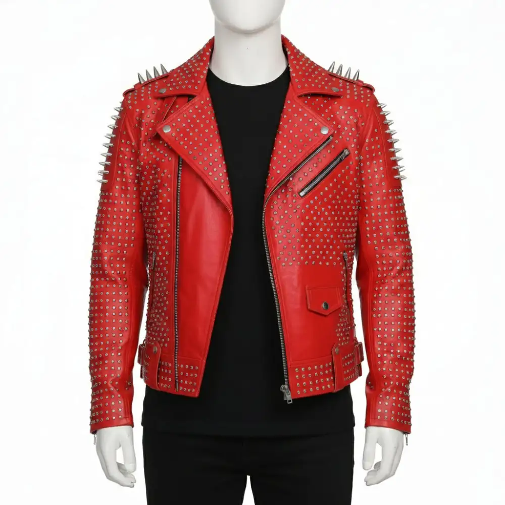 Structured Leather Biker Studded Jacket