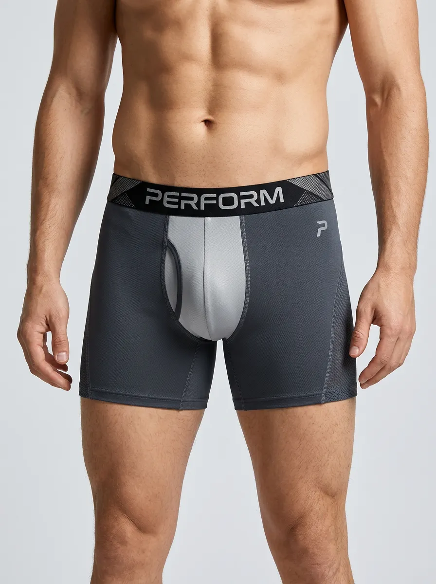 Men's Athletic Performance Grey Colorblock Printed Boxer Briefs