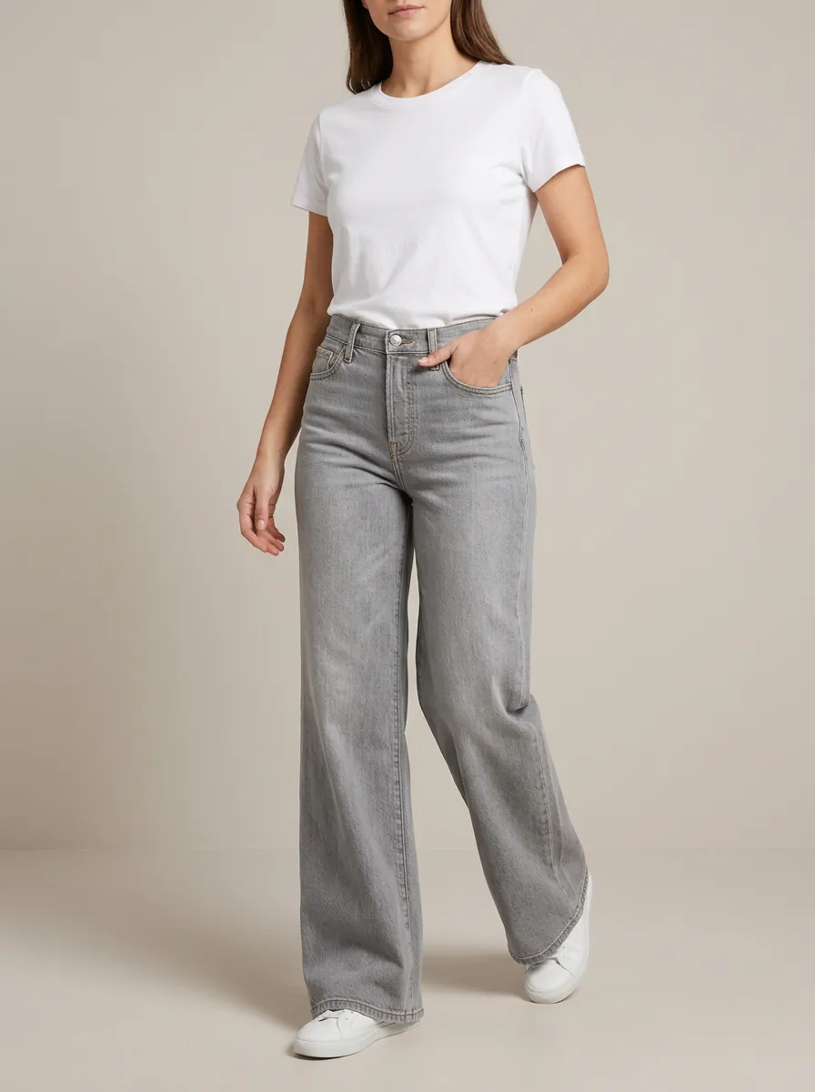 Street-Ready Wide-Leg Printed Denim Jeans