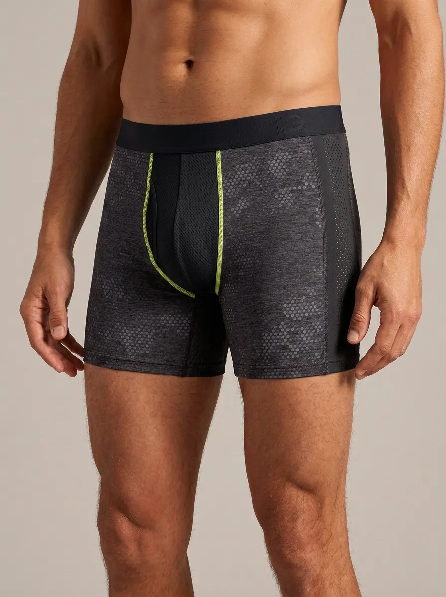 Men's Athletic Performance Hexagon Pattern Printed Boxer Briefs