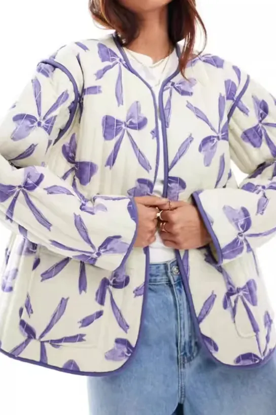 Bow Print Quilted Bow Jacket