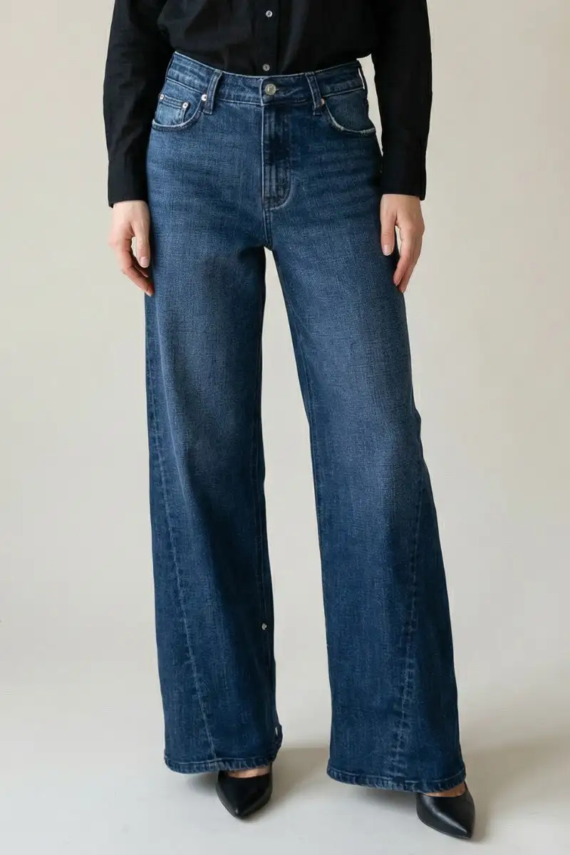 High Rise Wide Leg Straight Leg Denim Jeans