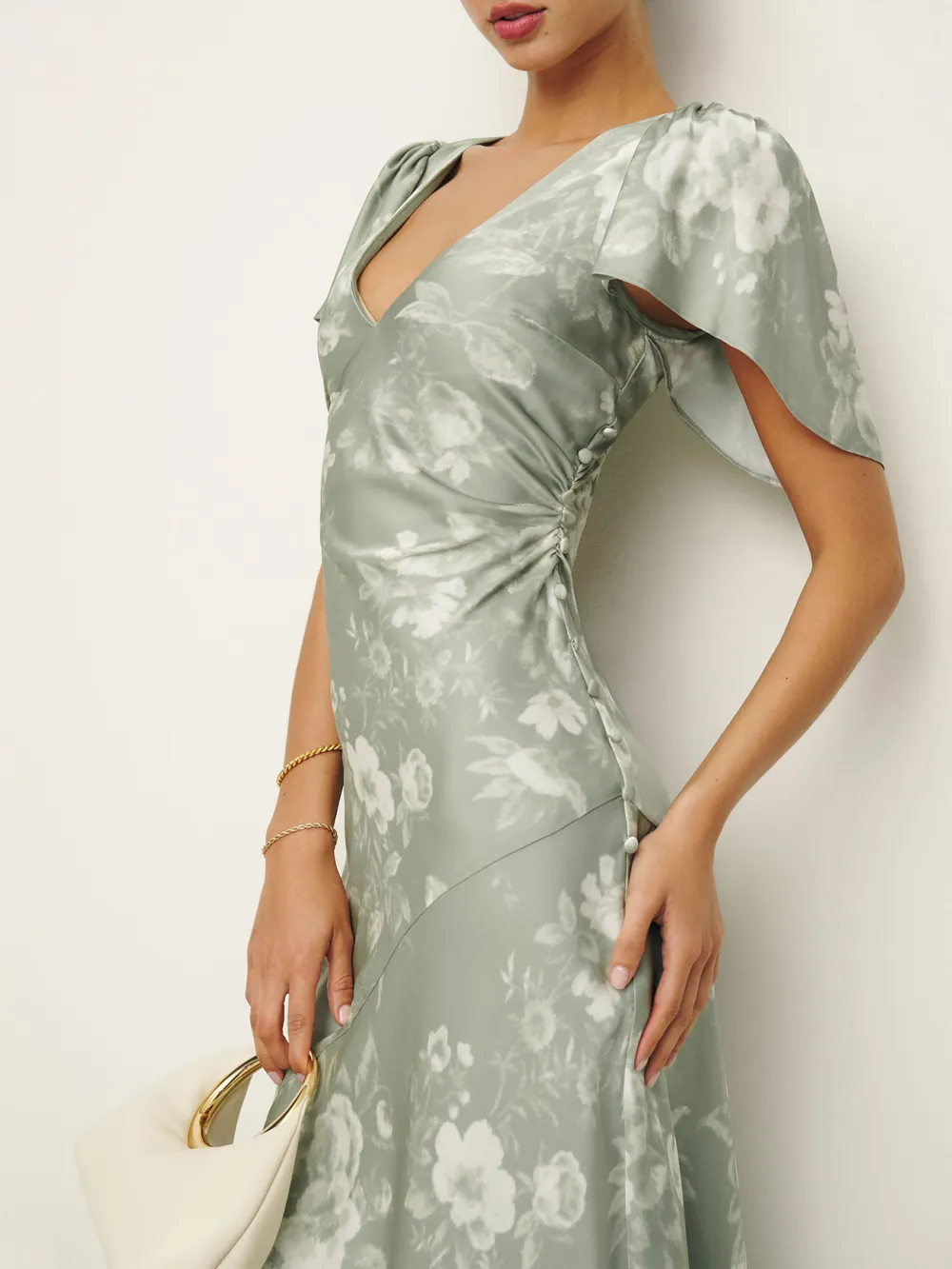 V Neck Flutter Sleeve Floral Maxi Dress