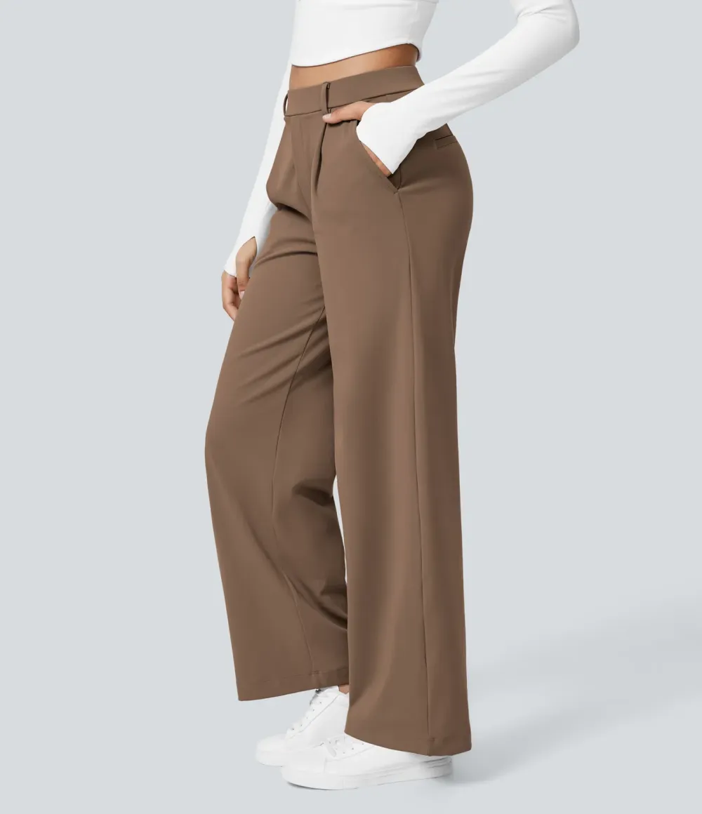 High Waisted Side Pocket Straight Leg Work Pants
