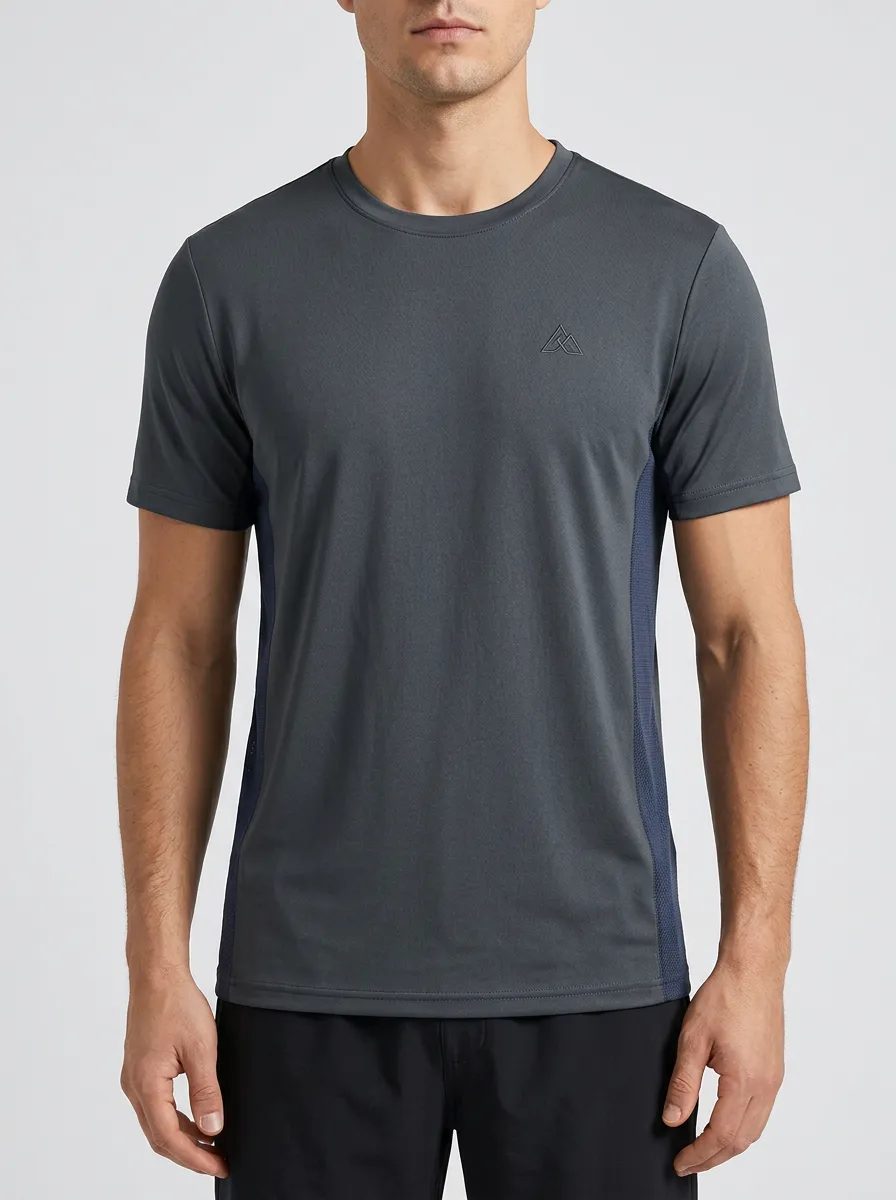 Men's Emblem Athletic Mesh Contrast-Panel Sport Crewneck T-Shirt