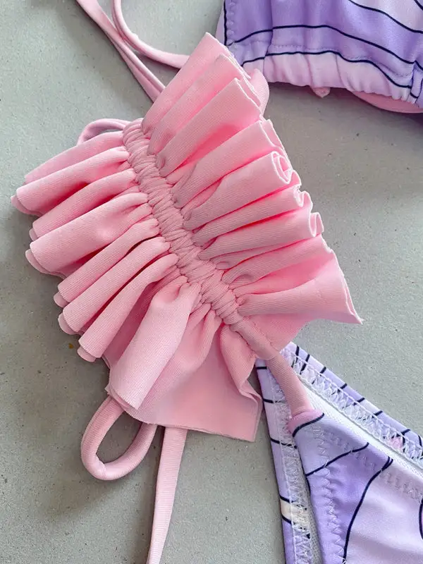 Layered Ruffled Edge Split Bikini Swim Set