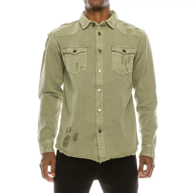 Distressed Denim Shirt – Heavyweight Button-Up with Pockets  Rugged Style. Durable Build. Everyday Utility.