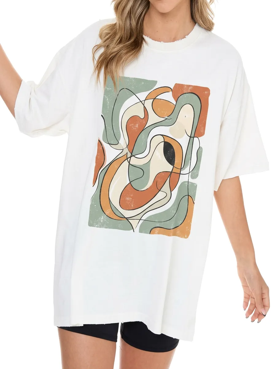 Women's Abstract Art Minimalist Line Printed T-shirt