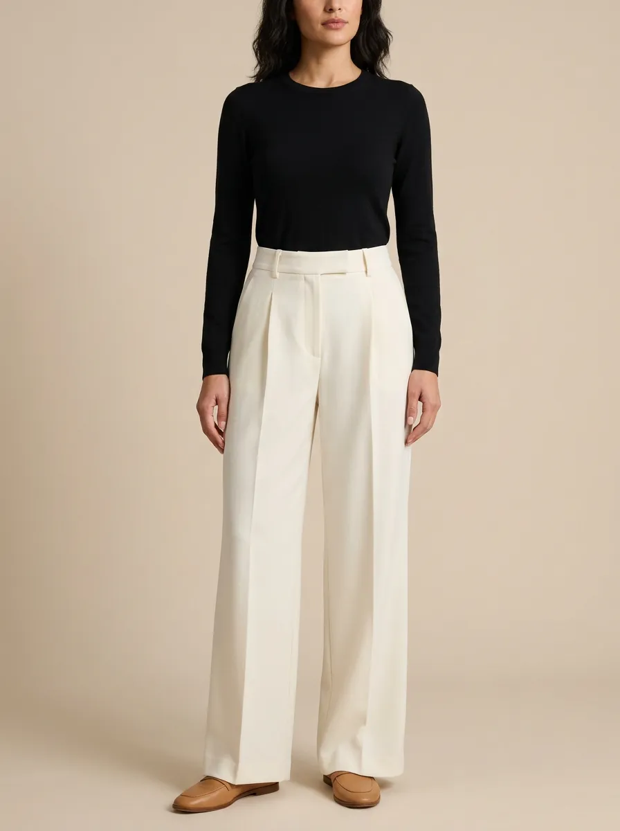 Refined Wide-Leg Pleated Solid Women's Wide-Leg Pants