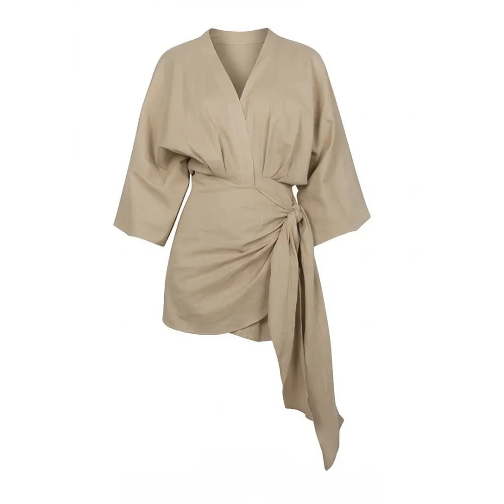 Wrap Style Kimono Sleeve Midi Dress