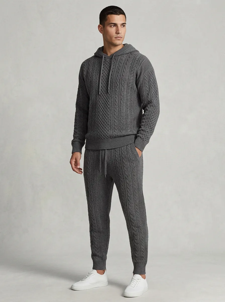 Refined Modern-Look Men's Knit Hoodie Jogger Set