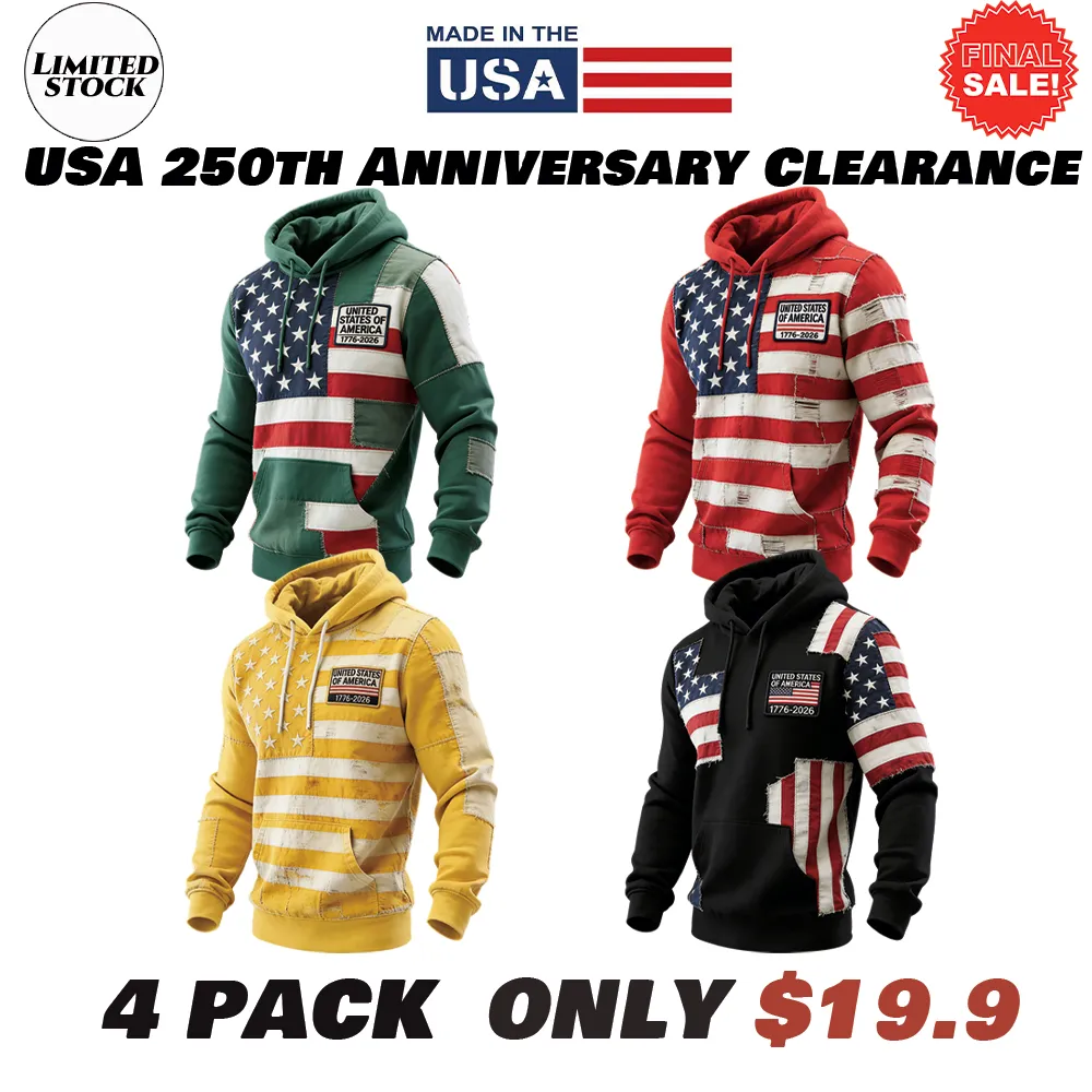USA 250Th Anniversary ✦ Final Clearance Sale UNITED STATES OF AMERICA Flag Pattern Patchwork Hooded Sweatshirt