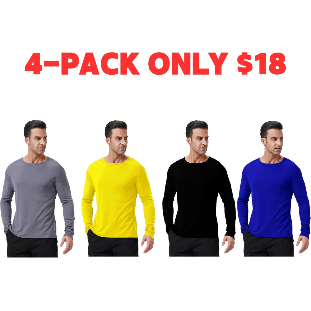 Men's Merino Wool Quick-Drying Hiking Warm Long-Sleeved Underwear Sports ski Base Layer top