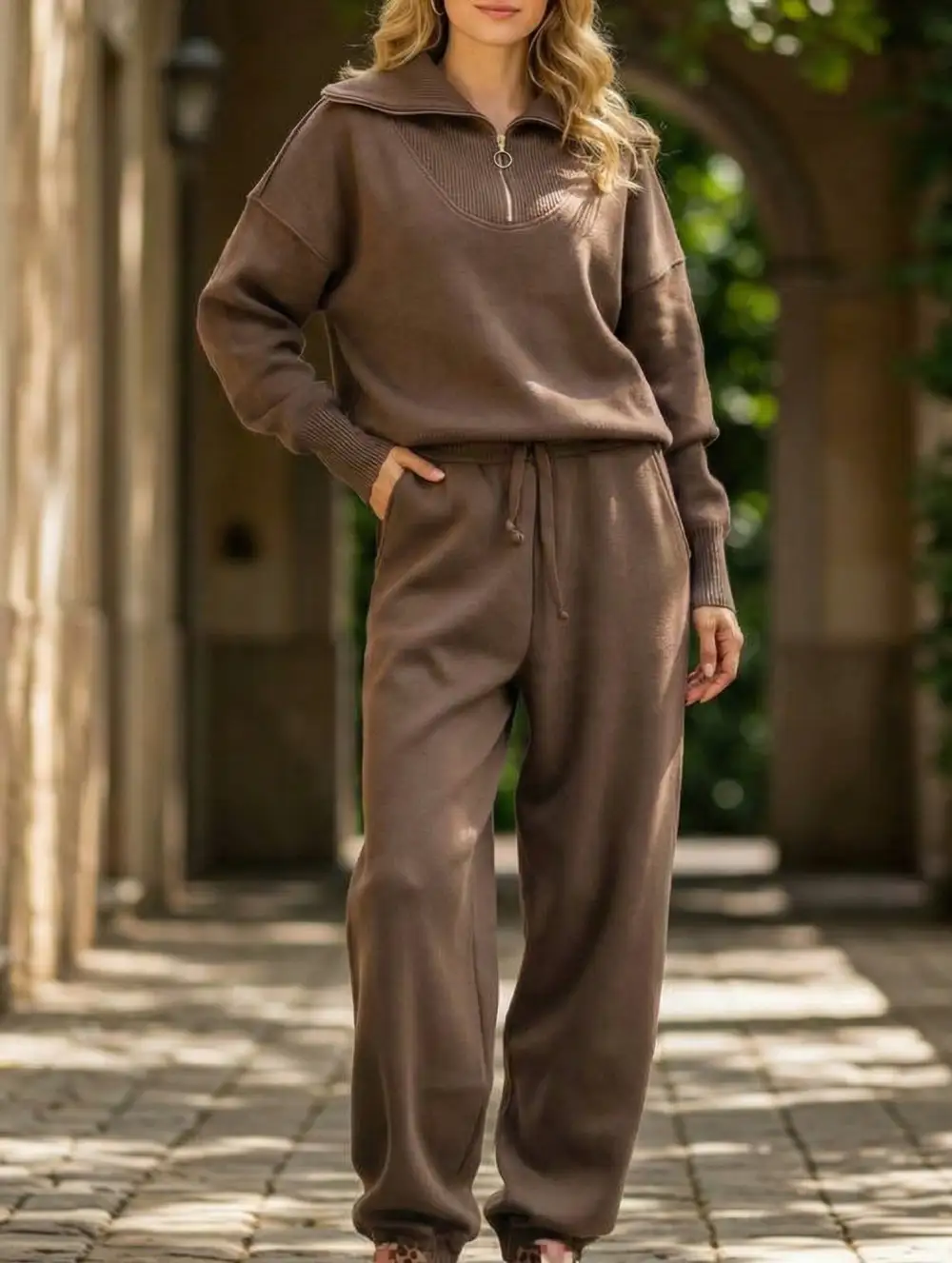 Zip-Up Hoodie Plus Size Two-Piece Set