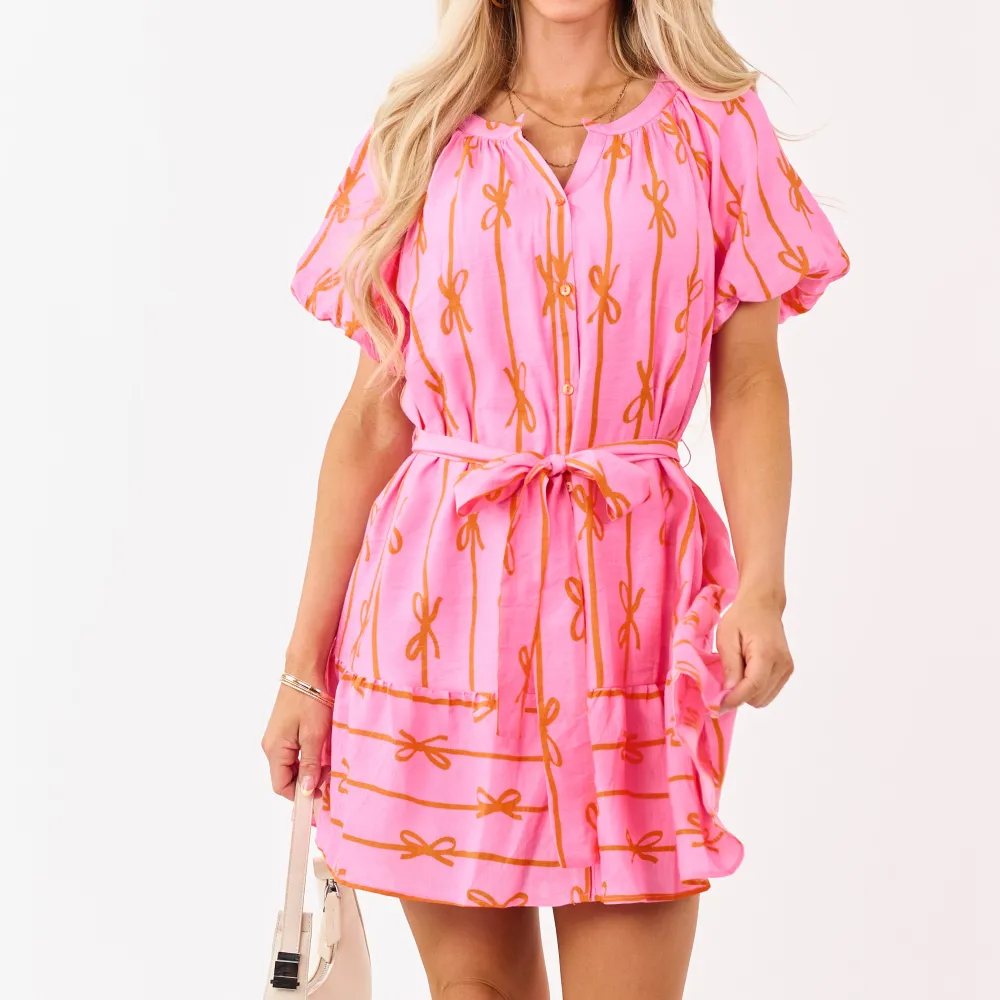 Bow Print Mini Dress